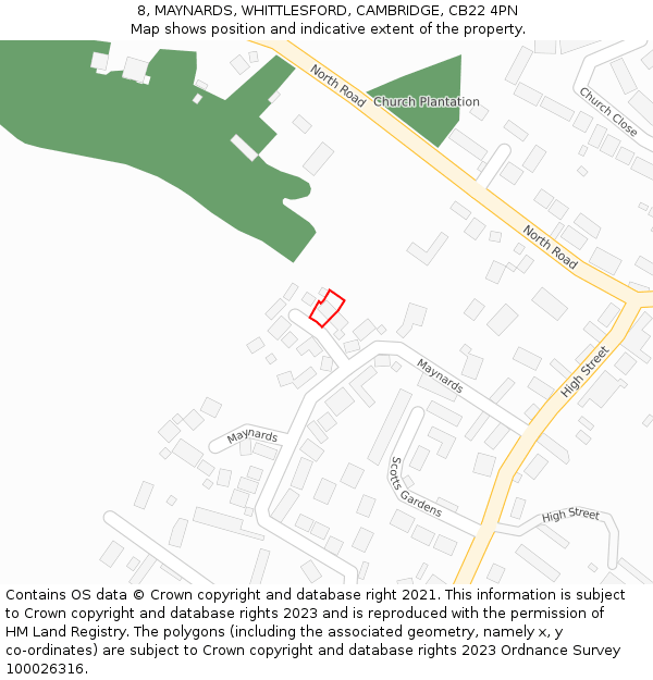 8, MAYNARDS, WHITTLESFORD, CAMBRIDGE, CB22 4PN: Location map and indicative extent of plot