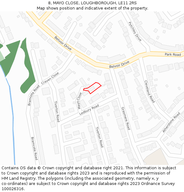 8, MAYO CLOSE, LOUGHBOROUGH, LE11 2RS: Location map and indicative extent of plot