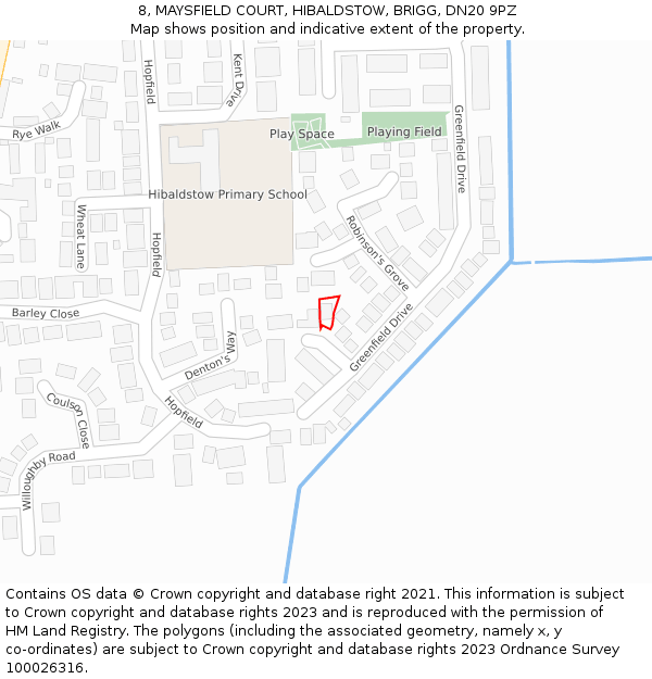 8, MAYSFIELD COURT, HIBALDSTOW, BRIGG, DN20 9PZ: Location map and indicative extent of plot