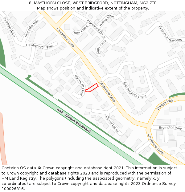 8, MAYTHORN CLOSE, WEST BRIDGFORD, NOTTINGHAM, NG2 7TE: Location map and indicative extent of plot