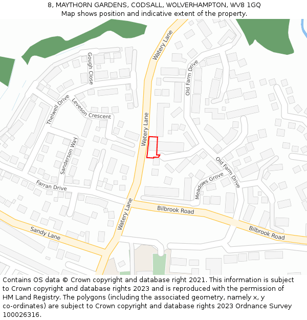 8, MAYTHORN GARDENS, CODSALL, WOLVERHAMPTON, WV8 1GQ: Location map and indicative extent of plot