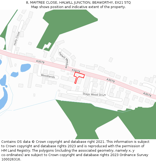 8, MAYTREE CLOSE, HALWILL JUNCTION, BEAWORTHY, EX21 5TQ: Location map and indicative extent of plot