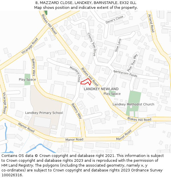 8, MAZZARD CLOSE, LANDKEY, BARNSTAPLE, EX32 0LL: Location map and indicative extent of plot