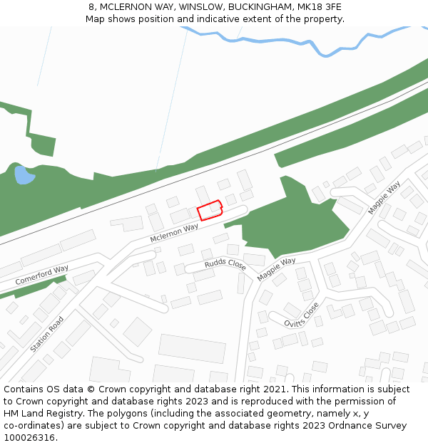 8, MCLERNON WAY, WINSLOW, BUCKINGHAM, MK18 3FE: Location map and indicative extent of plot