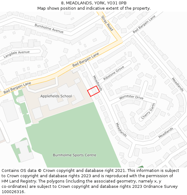 8, MEADLANDS, YORK, YO31 0PB: Location map and indicative extent of plot