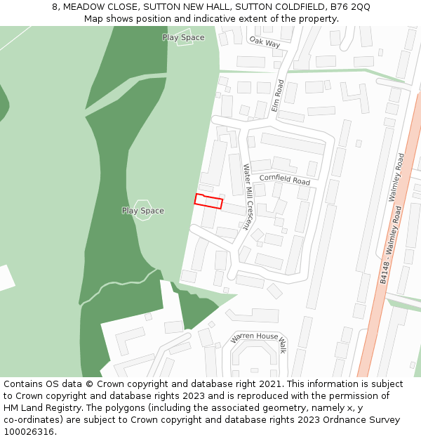8, MEADOW CLOSE, SUTTON NEW HALL, SUTTON COLDFIELD, B76 2QQ: Location map and indicative extent of plot