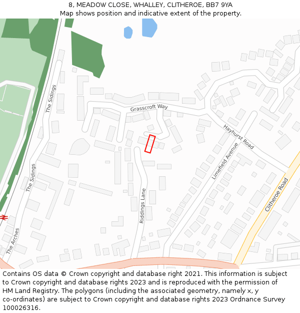 8, MEADOW CLOSE, WHALLEY, CLITHEROE, BB7 9YA: Location map and indicative extent of plot