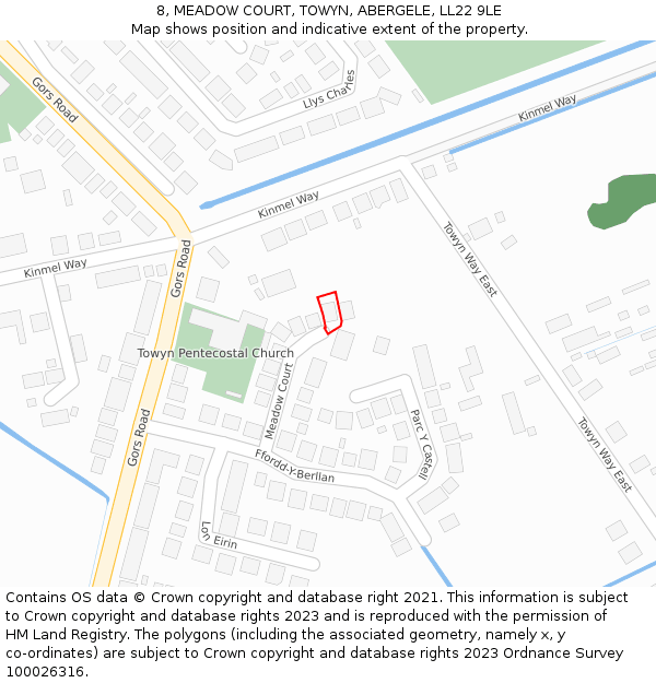 8, MEADOW COURT, TOWYN, ABERGELE, LL22 9LE: Location map and indicative extent of plot