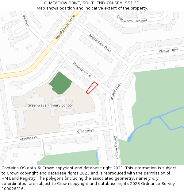 8, MEADOW DRIVE, SOUTHEND-ON-SEA, SS1 3DJ: Location map and indicative extent of plot