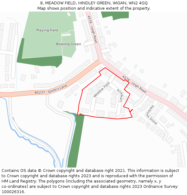 8, MEADOW FIELD, HINDLEY GREEN, WIGAN, WN2 4GQ: Location map and indicative extent of plot