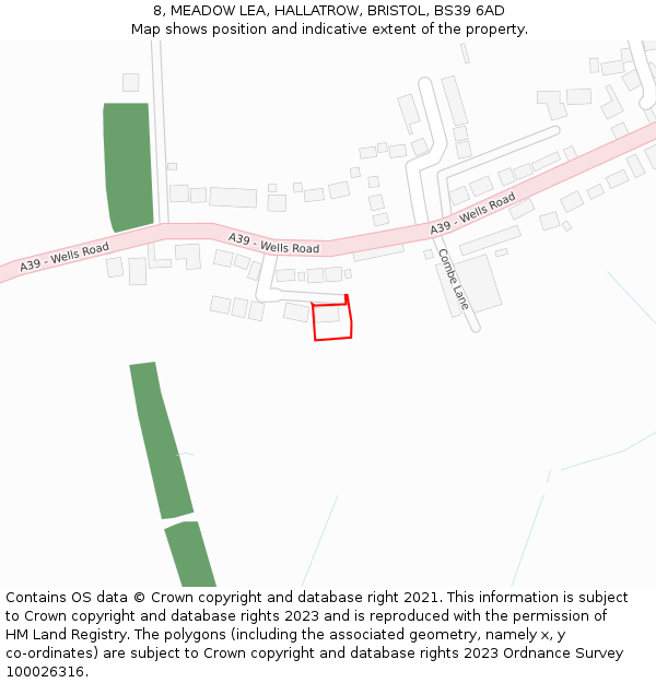 8, MEADOW LEA, HALLATROW, BRISTOL, BS39 6AD: Location map and indicative extent of plot