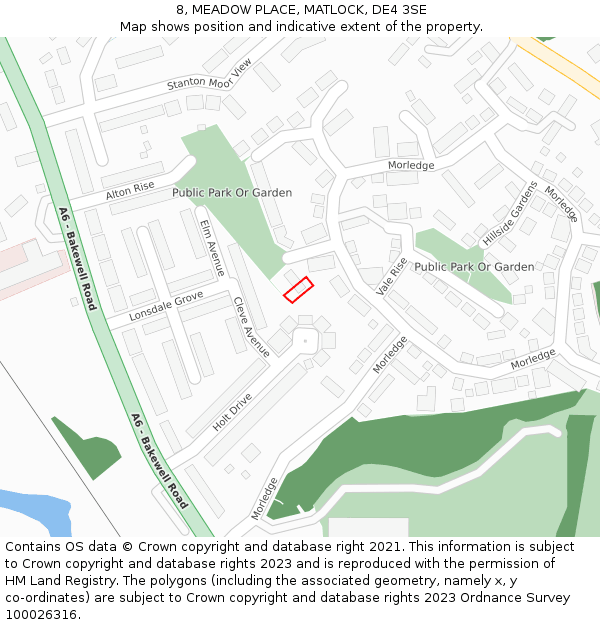 8, MEADOW PLACE, MATLOCK, DE4 3SE: Location map and indicative extent of plot