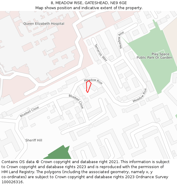 8, MEADOW RISE, GATESHEAD, NE9 6GE: Location map and indicative extent of plot