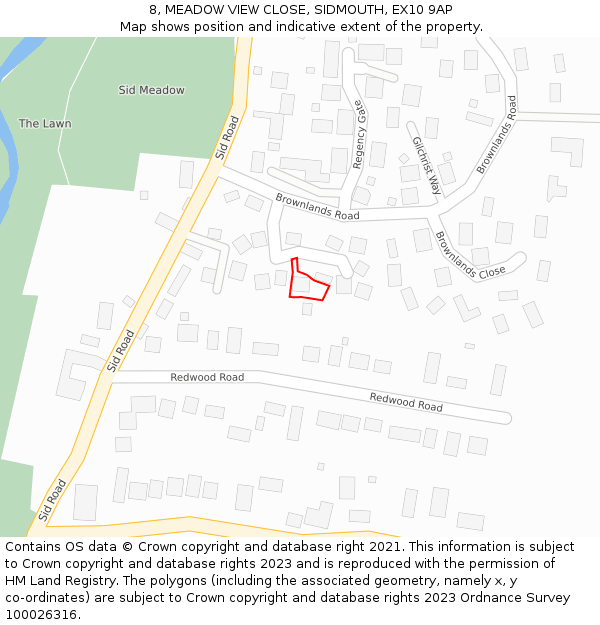 8, MEADOW VIEW CLOSE, SIDMOUTH, EX10 9AP: Location map and indicative extent of plot