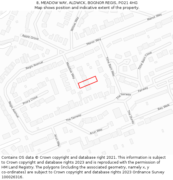 8, MEADOW WAY, ALDWICK, BOGNOR REGIS, PO21 4HG: Location map and indicative extent of plot