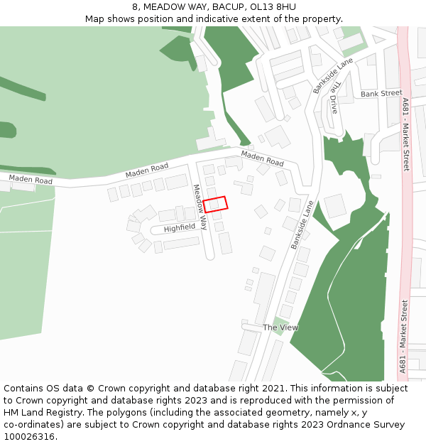 8, MEADOW WAY, BACUP, OL13 8HU: Location map and indicative extent of plot