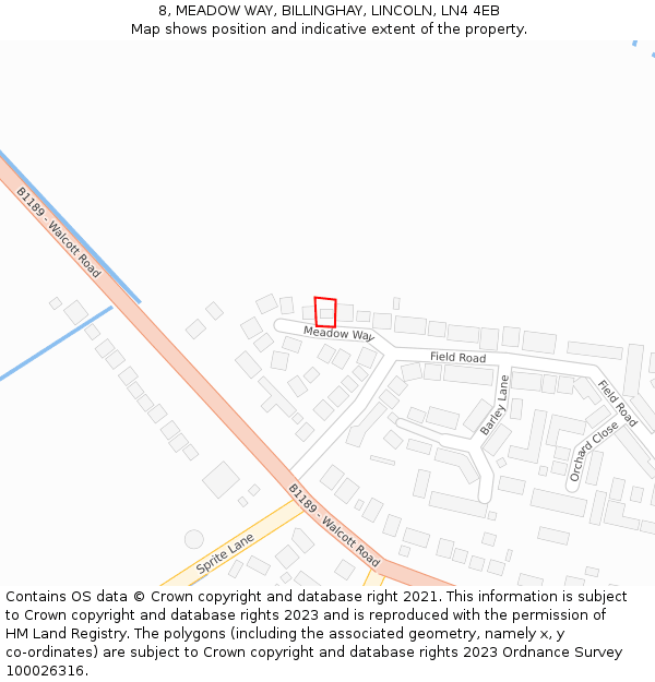8, MEADOW WAY, BILLINGHAY, LINCOLN, LN4 4EB: Location map and indicative extent of plot