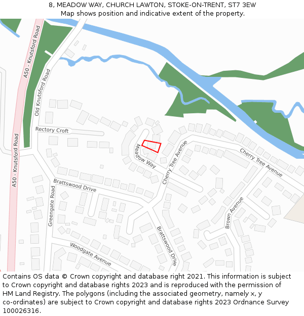 8, MEADOW WAY, CHURCH LAWTON, STOKE-ON-TRENT, ST7 3EW: Location map and indicative extent of plot