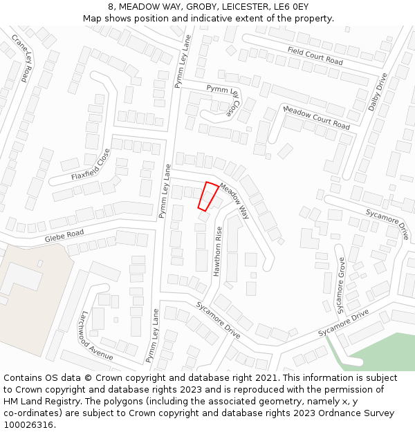 8, MEADOW WAY, GROBY, LEICESTER, LE6 0EY: Location map and indicative extent of plot