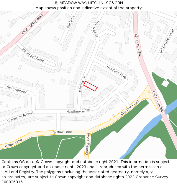 8, MEADOW WAY, HITCHIN, SG5 2BN: Location map and indicative extent of plot