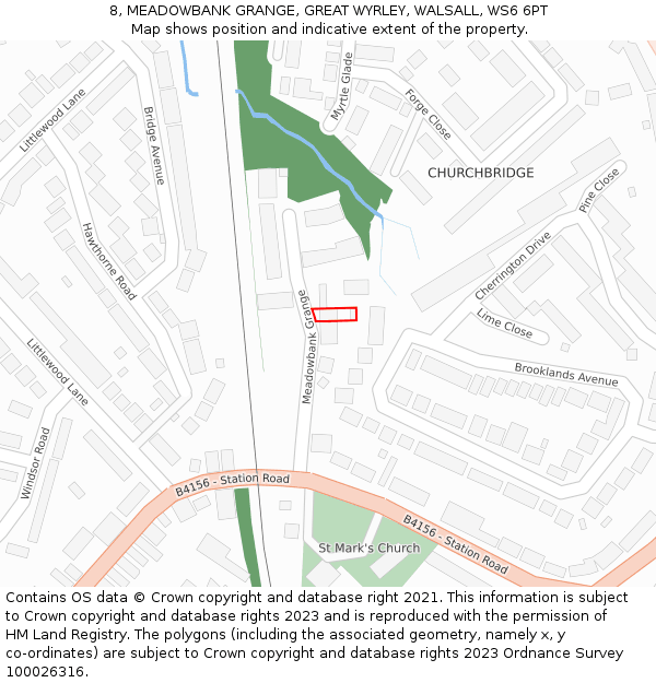 8, MEADOWBANK GRANGE, GREAT WYRLEY, WALSALL, WS6 6PT: Location map and indicative extent of plot