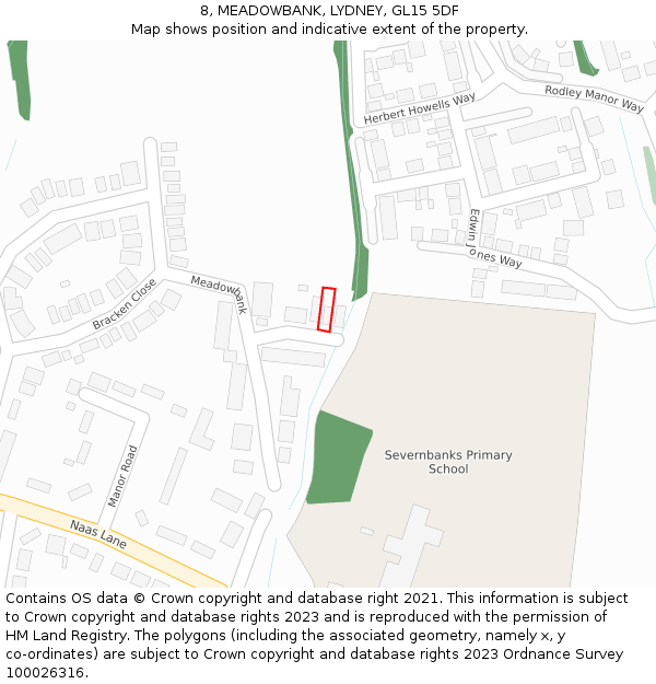 8, MEADOWBANK, LYDNEY, GL15 5DF: Location map and indicative extent of plot