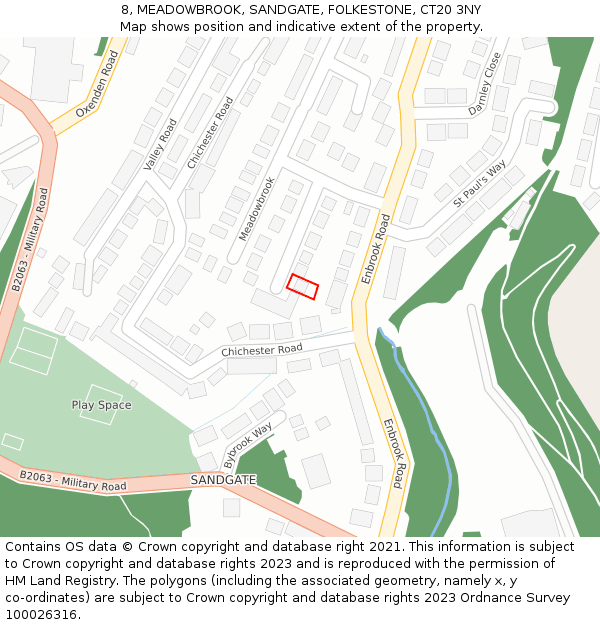 8, MEADOWBROOK, SANDGATE, FOLKESTONE, CT20 3NY: Location map and indicative extent of plot