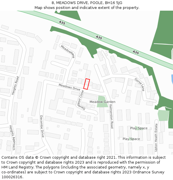 8, MEADOWS DRIVE, POOLE, BH16 5JG: Location map and indicative extent of plot