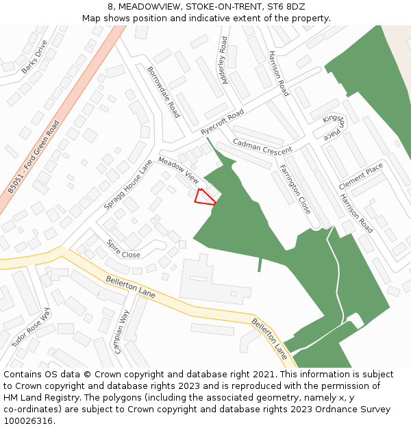 8, MEADOWVIEW, STOKE-ON-TRENT, ST6 8DZ: Location map and indicative extent of plot