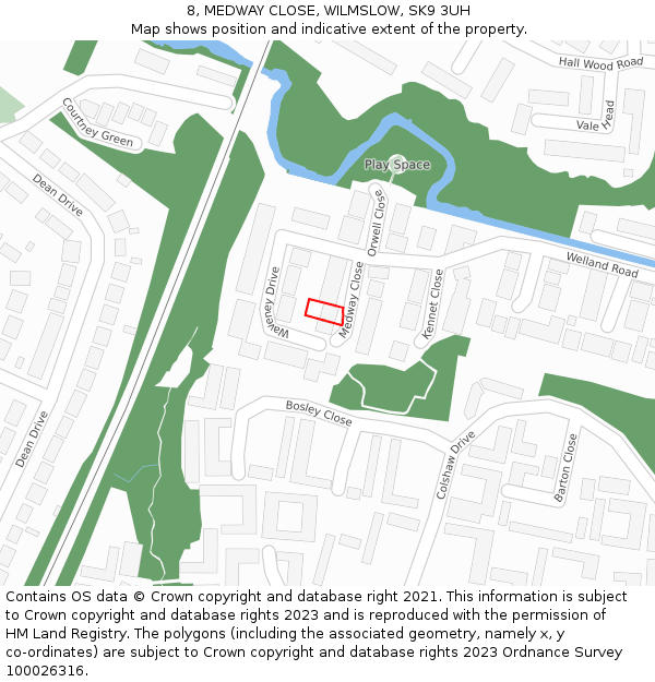 8, MEDWAY CLOSE, WILMSLOW, SK9 3UH: Location map and indicative extent of plot