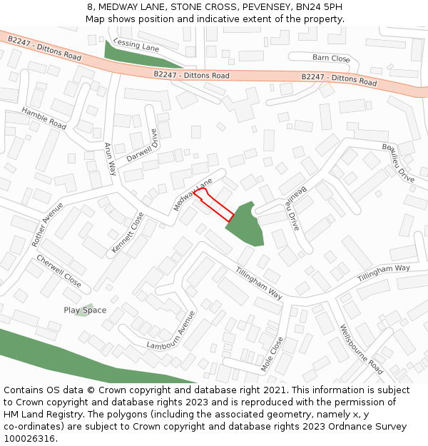 8, MEDWAY LANE, STONE CROSS, PEVENSEY, BN24 5PH: Location map and indicative extent of plot