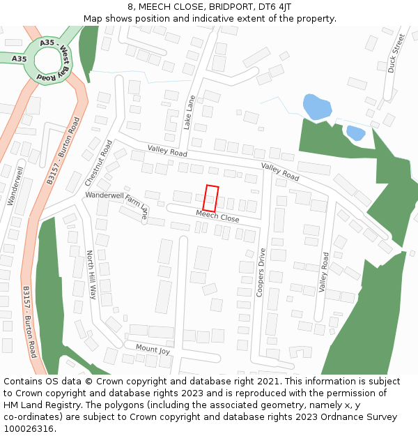 8, MEECH CLOSE, BRIDPORT, DT6 4JT: Location map and indicative extent of plot