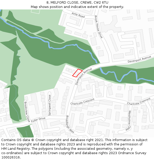 8, MELFORD CLOSE, CREWE, CW2 6TU: Location map and indicative extent of plot