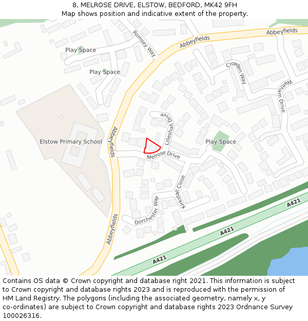 8, MELROSE DRIVE, ELSTOW, BEDFORD, MK42 9FH: Location map and indicative extent of plot