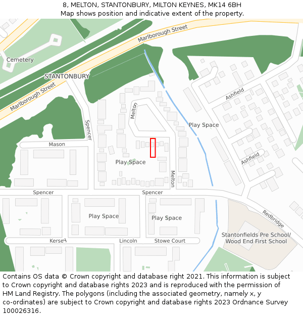 8, MELTON, STANTONBURY, MILTON KEYNES, MK14 6BH: Location map and indicative extent of plot