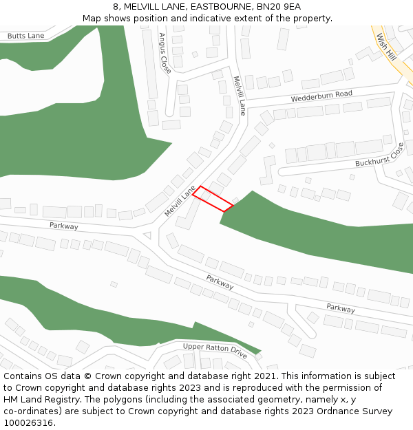 8, MELVILL LANE, EASTBOURNE, BN20 9EA: Location map and indicative extent of plot