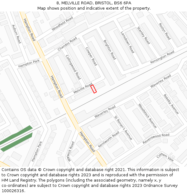 8, MELVILLE ROAD, BRISTOL, BS6 6PA: Location map and indicative extent of plot