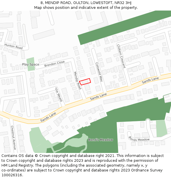 8, MENDIP ROAD, OULTON, LOWESTOFT, NR32 3HJ: Location map and indicative extent of plot