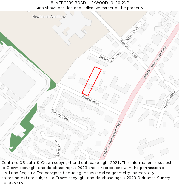 8, MERCERS ROAD, HEYWOOD, OL10 2NP: Location map and indicative extent of plot