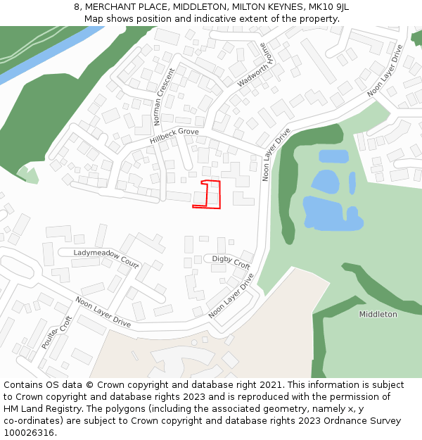 8, MERCHANT PLACE, MIDDLETON, MILTON KEYNES, MK10 9JL: Location map and indicative extent of plot