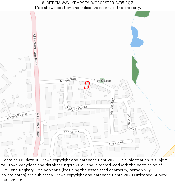 8, MERCIA WAY, KEMPSEY, WORCESTER, WR5 3QZ: Location map and indicative extent of plot