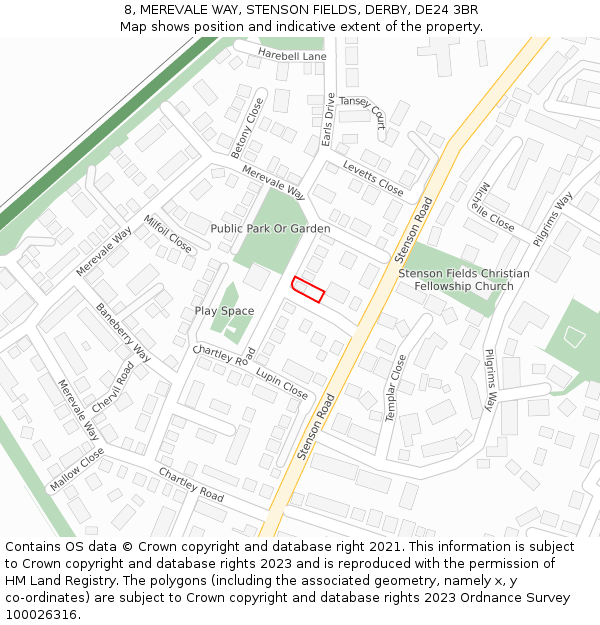 8, MEREVALE WAY, STENSON FIELDS, DERBY, DE24 3BR: Location map and indicative extent of plot