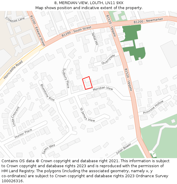 8, MERIDIAN VIEW, LOUTH, LN11 9XX: Location map and indicative extent of plot