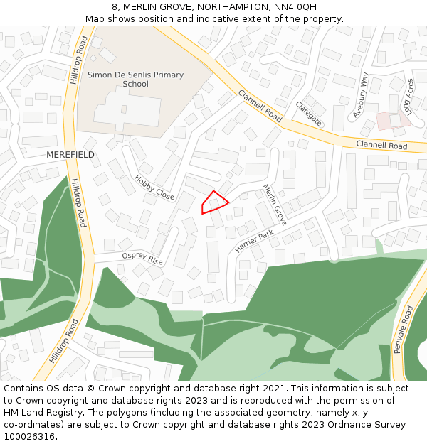 8, MERLIN GROVE, NORTHAMPTON, NN4 0QH: Location map and indicative extent of plot