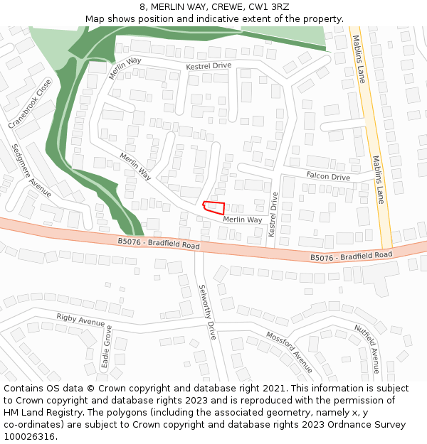 8, MERLIN WAY, CREWE, CW1 3RZ: Location map and indicative extent of plot