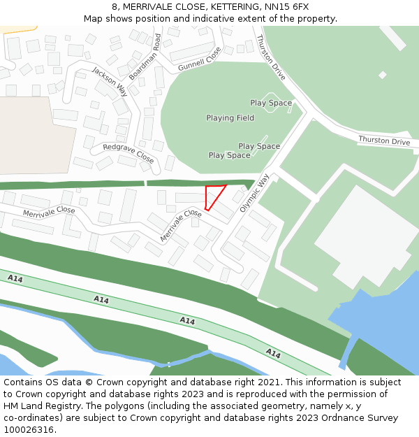 8, MERRIVALE CLOSE, KETTERING, NN15 6FX: Location map and indicative extent of plot