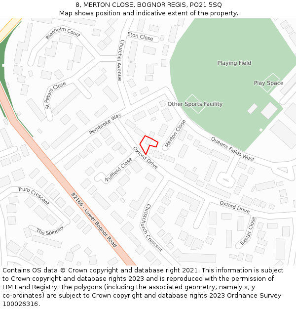 8, MERTON CLOSE, BOGNOR REGIS, PO21 5SQ: Location map and indicative extent of plot