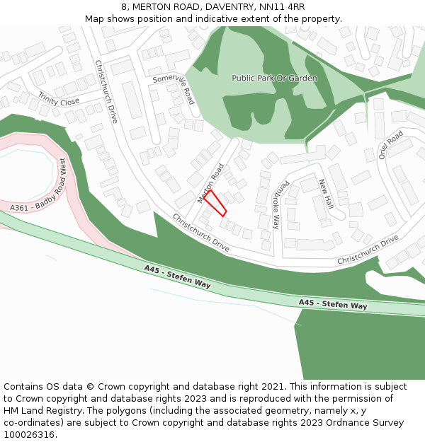 8, MERTON ROAD, DAVENTRY, NN11 4RR: Location map and indicative extent of plot