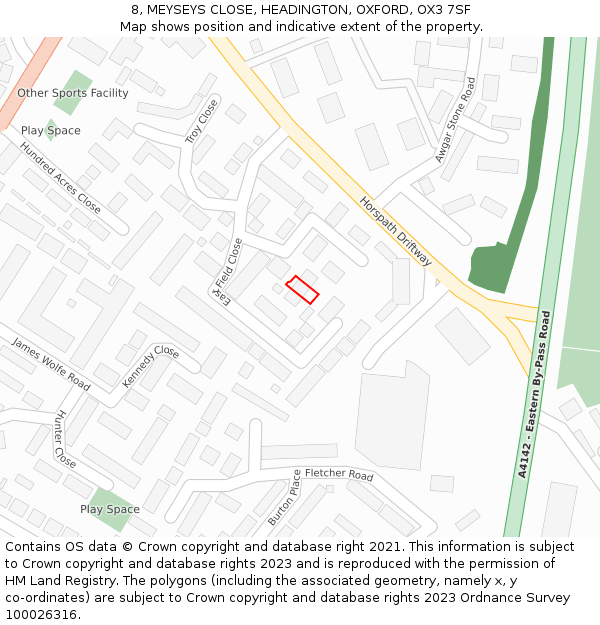 8, MEYSEYS CLOSE, HEADINGTON, OXFORD, OX3 7SF: Location map and indicative extent of plot