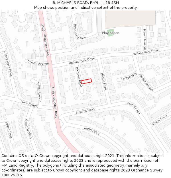 8, MICHAELS ROAD, RHYL, LL18 4SH: Location map and indicative extent of plot